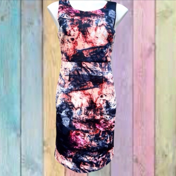 Cynthia Rowley Dresses & Skirts - Cynthia Rowley Black Peach Abstract Print Scuba Lined Dress